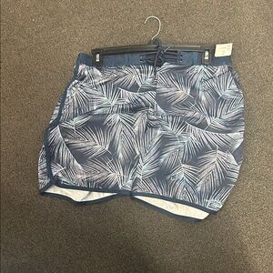 Men's Navy Palm-Pattern Swim Trunks with Drawstring (BBR)